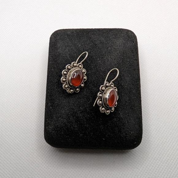 Jewelry - ✨ Vintage Sterling Silver & Carnelian Floral Drop Earrings ✨